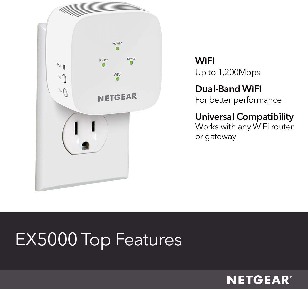 Electronics NETGEAR WiFi Range Extender EX5000 - Coverage Up To 1500 Sq.Ft. And 25 Devices, WiFi Extender AC1200