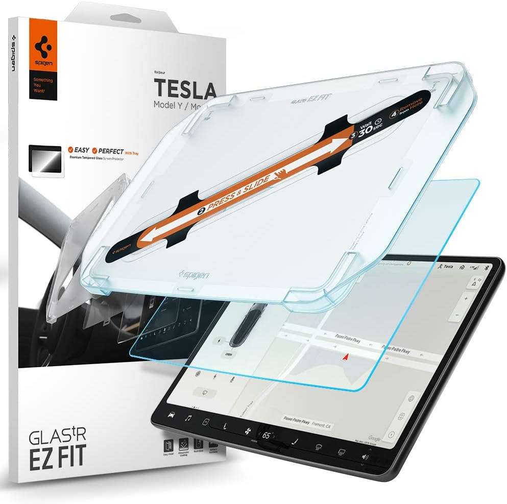 Spigen Tempered Glass Screen Protector [GlasTR EZ FIT] Designed For Tesla Model 3 (2023-2017), Tesla Model Y (2024-2020) 15 Inch Dashboard Touchscreen - Matte/Anti Fingerprint