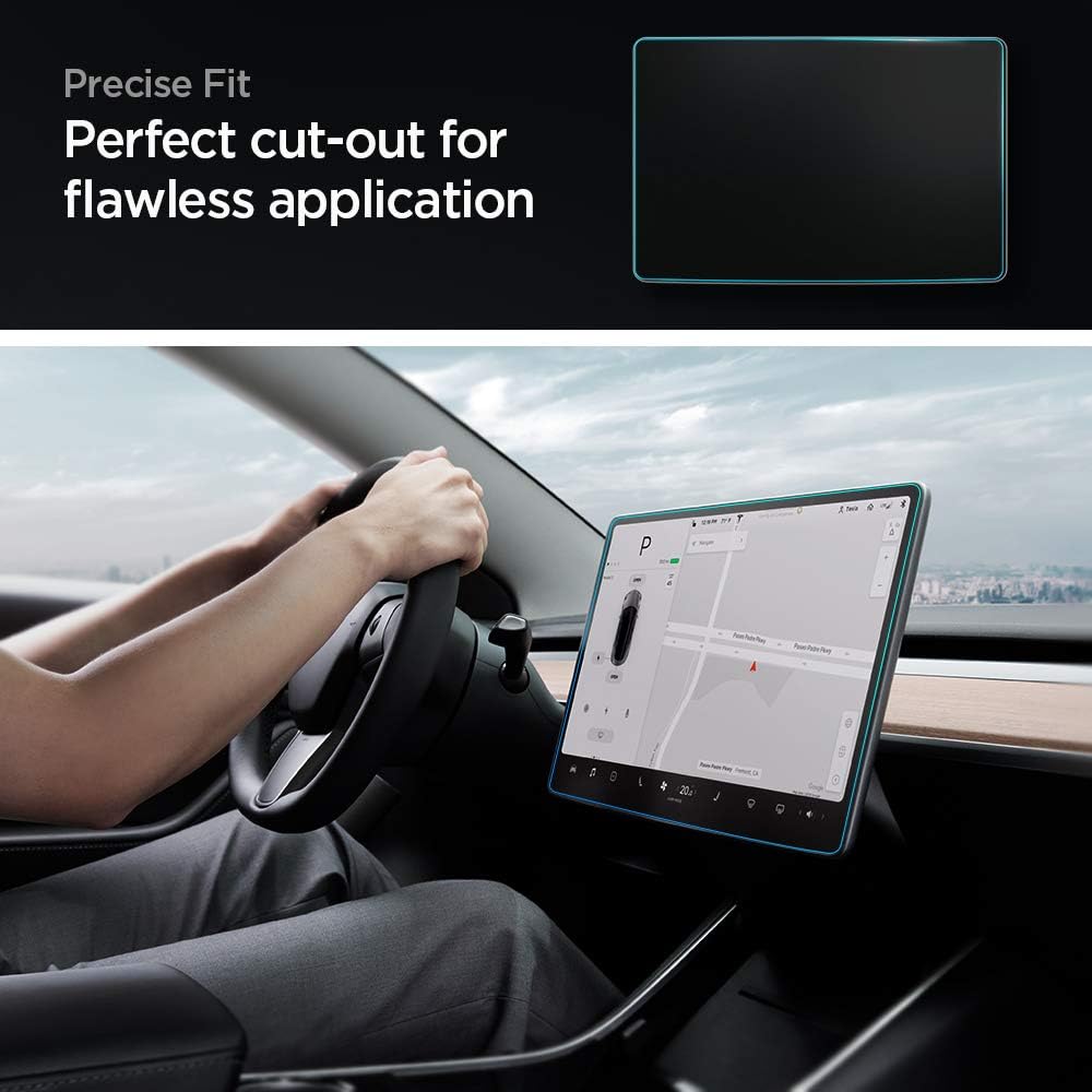 Spigen Tempered Glass Screen Protector [GlasTR EZ FIT] Designed For Tesla Model 3 (2023-2017), Tesla Model Y (2024-2020) 15 Inch Dashboard Touchscreen - Matte/Anti Fingerprint