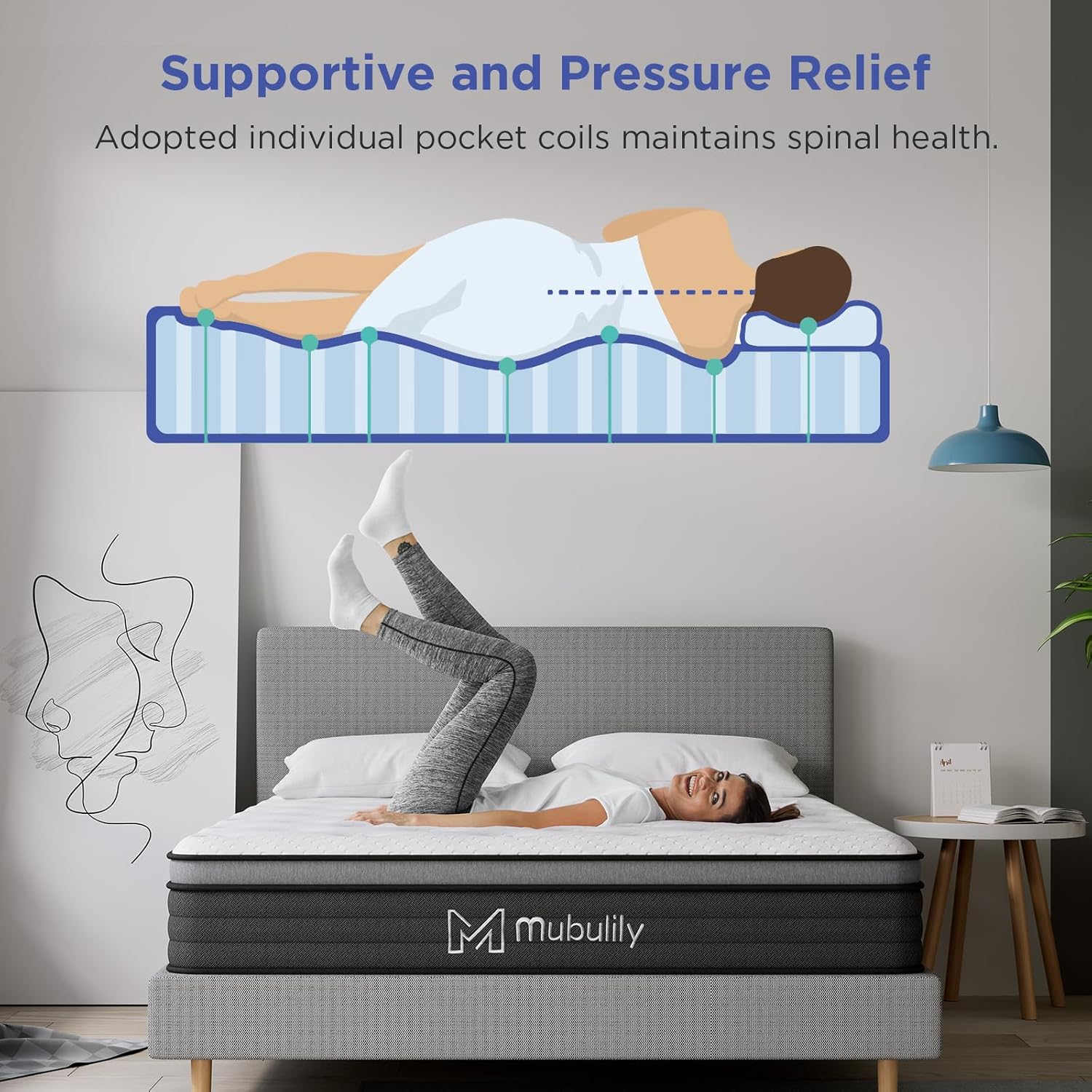 Electronics Mubulily Queen Mattress,8 Inch Hybrid Mattress in a Box with Gel Memory Foam,Motion Isolation Individually Wrapped Pocket Coils Mattress,Pressure Relief,Medium Firm Support,CertiPUR-US