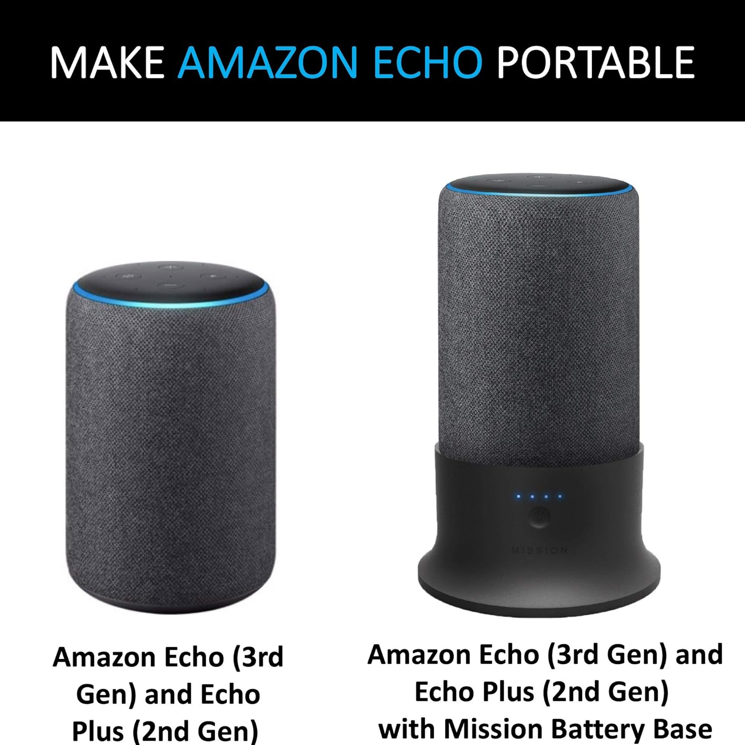 Electronics Mission Battery Base For Amazon Echo Plus (2nd Generation) Black