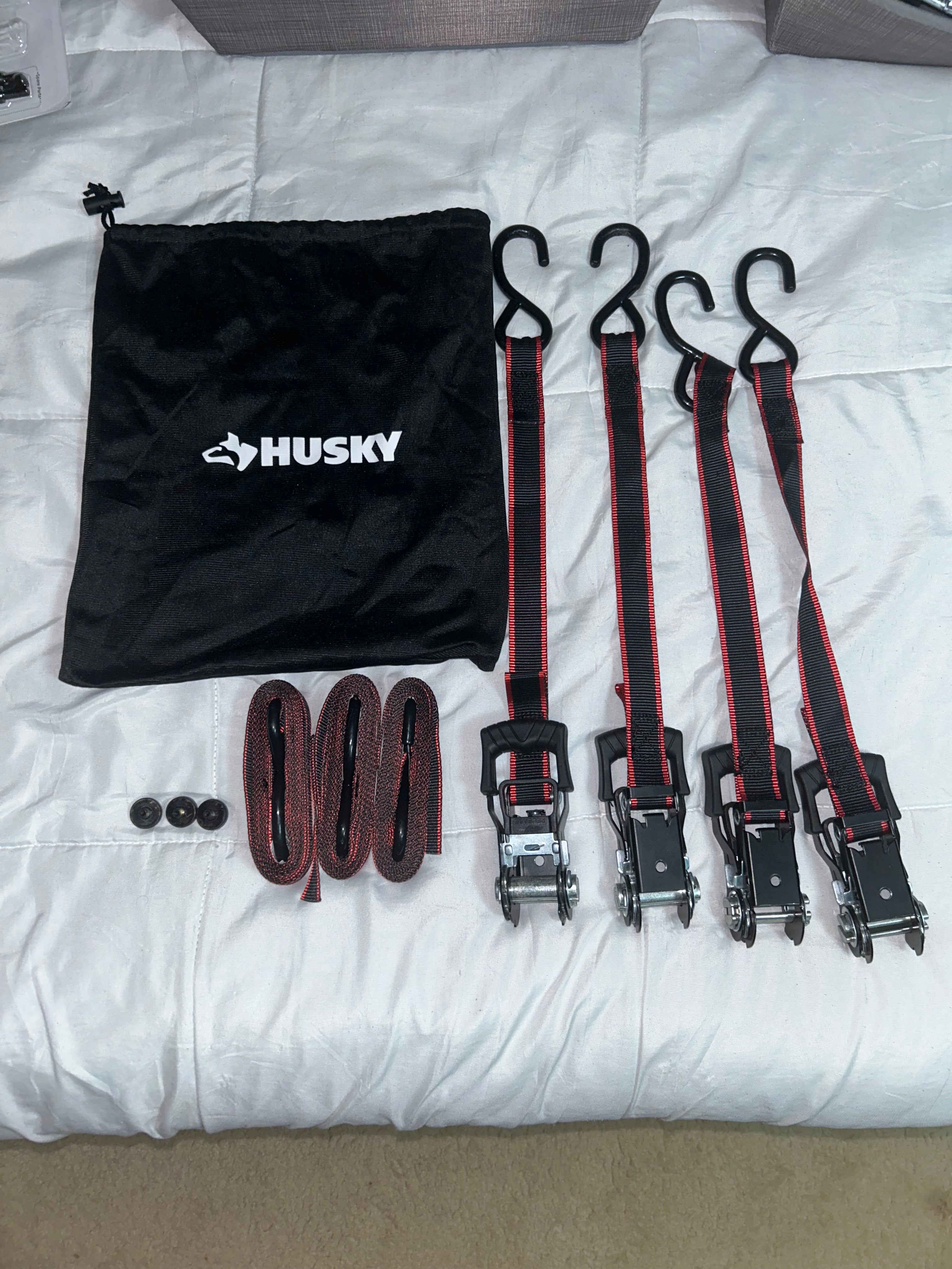 Husky- 12 ft. x 1 in. Ratchet Tie-Down Straps with S-Hook (4-Pack)